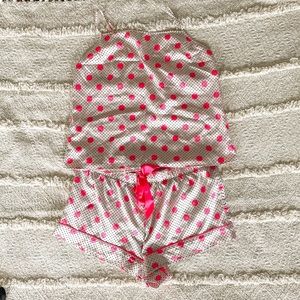 Victoria’s Secret Hot Pink, Off White, and Black Satin Two Piece Lounge Set